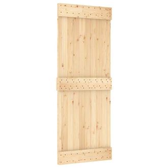 Berkfield Home Sliding Door with Hardware Set 85x210 cm Solid Wood Pine in Light Brown
