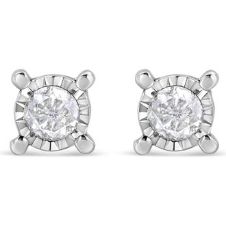 House of Brilliance Silver 1.0 Ct Diamond Miracle- Solitaire Stud Earrings in White at Nordstrom