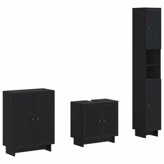 vidaXL Juego De Armarios De Ba&ntilde;o De 3 Piezas Ede Negro Vidaxl