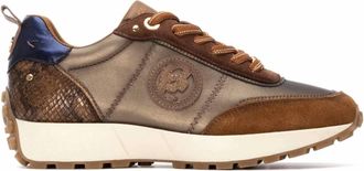 Carmela Womens Leather Lace-Up Sneakers In Camel