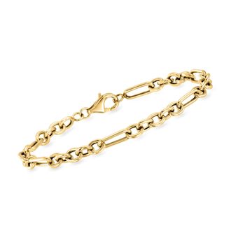 Ross-Simons 14kt Yellow Gold Alternating Cable and Paper Clip Link Bracelet