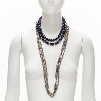 Kenneth Jay Lane silver geometric beads big beads double necklace set
