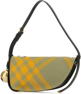 Burberry Womens Check Canvas Mini Shield Shoulder Bag Beige Polyester Wool Calf