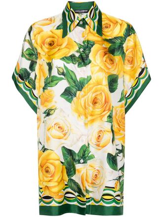 Dolce & Gabbana rose-print silk shirt - women - Silk - 42 - Yellow