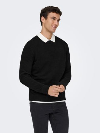 Only & Sons Strickpullover ONLY & SONS ONSETHAN LIFE REG 7 CREW KNIT, Herren, Gr. XS, schwarz, Strick, Obermaterial: 100% Polyester, unifarben, Basic, regular fit