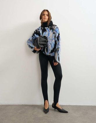 Topshop maglione lavorato a maglia con collo alto floreale spazzolato multicolore