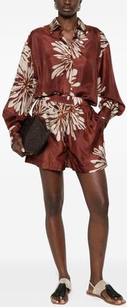 Brunello Cucinelli Brunello Cucinelli Womens Printed Silk Shirt - Brown - Size Small