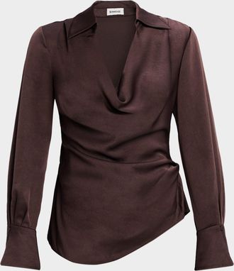 SIMKHAI Symone Long-Sleeve Cowl-Neck Top