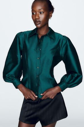 Mille Adeline Taffeta Puff Sleeve Blouse