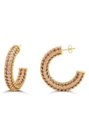 SHYMI Colored Crystal Pav&eacute; Hoop Earrings in Gold/Pink at Nordstrom