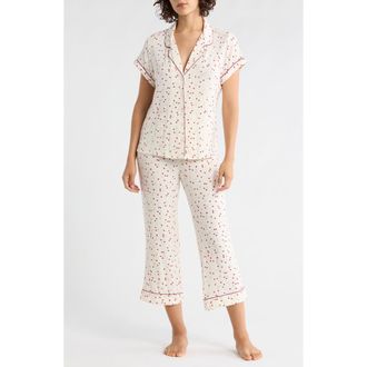 Nordstrom Rack Tranquility Cropped Pajamas in Ivory- Red Scattered Hearts at Nordstrom Rack, Size X-Small