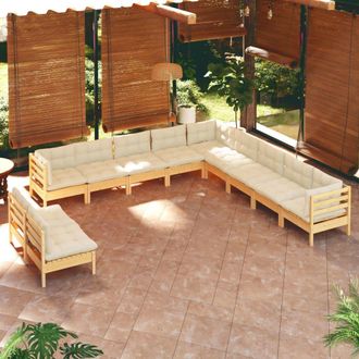 vidaXL Vidaxl Muebles De Jard&iacute;n 11 Pzas Y Cojines Madera Maciza De Pino Crema
