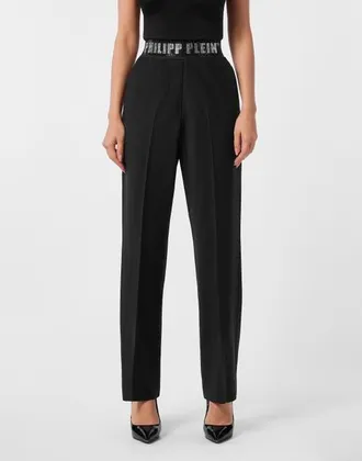 Philipp Plein Wool Classic Trousers Elastic Band Crystal Women in Black at Nordstrom, Size X-Small/small