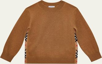 Burberry Boys Bryce Check Patch Wool Cashmere Sweater, Size 6-12