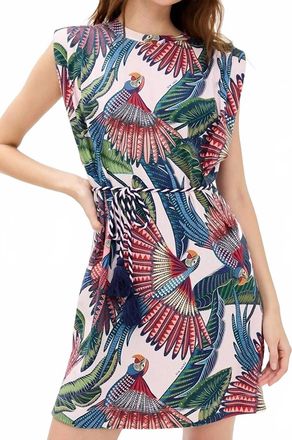 Farm Rio Mini T-Shirt Dress In Macaw Flight Pink