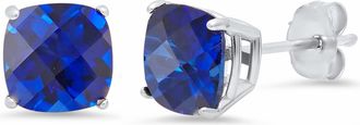 MAX + STONE Sterling Silver or Gold 8mm Cushion Cut Gemstone Birthstone Stud Earrings