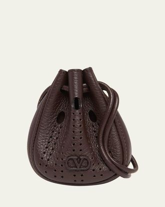 Valentino Garavani Mens Mini Drawstring Bag in Grained Leather