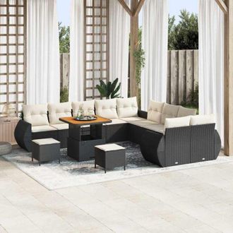 vidaXL Conjunto De Sof&aacute; De Jard&iacute;n 13 Pcs Negro Y Crema 80 X 80 X 71 Cm Vidaxl