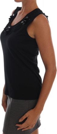 Dolce & Gabbana Womens Black Cotton Floral Crystal Tank Top