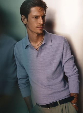 Le 31 Mens Embossed knit Polo Shirt