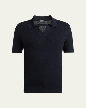 Ermenegildo Zegna Mens Premium Cotton Knit Johnny Collar Polo Shirt