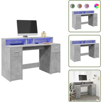 vidaXL Scrivania con cassetti - vidaXL Scrivania con Luci LED Grigio Cemento 140x55x91 cm Multistrato - Scrivania per ufficio