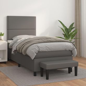 vidaXL Vidaxl - Cama Box Spring Con Colch&oacute;n Cuero Sint&eacute;tico Gris 100x200 Cm