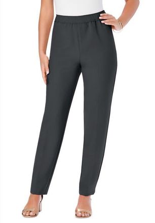 Roaman's Petite Plus Size Classic Bend Over Structured Straight Leg Pull-On Pant in Dark Charcoal at Nordstrom, Size 14Short
