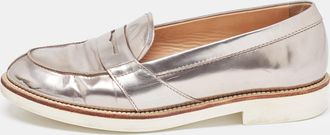 Tod's Tods Metallic Silver Leather Penny Loafers