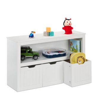 Relaxdays Relaxdays Childrens Storage Unit, 3 Boxes with Wheels, HWD: 60x102x30 cm, Kids Toy Organiser, Playroom Cabinet, White