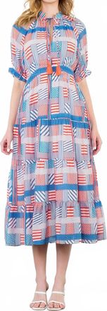 THML Clothing Ruffle Maxi Dress In Red, White & Blue