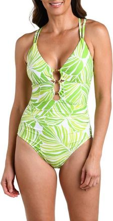 La Blanca Serene Palm Strappy Underwire One-Piece Swimsuit in Apple at Nordstrom, Size 14