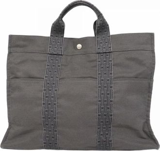 Herm&egrave;s Gray Canvas Tote Bag (Pre-Owned)