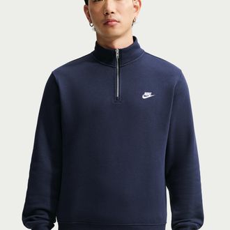 Nike Mens Nike Sportswear Club 1/2-Zip Fleece Top in Blue | FN3864-451