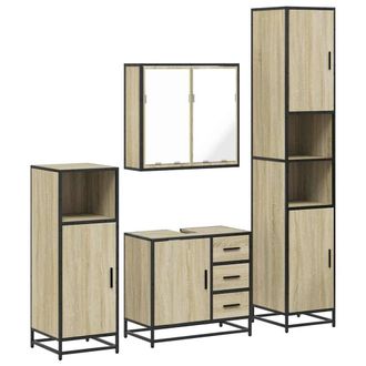 Berkfield Home 4&not;Piece Bathroom Furniture Set&not;Sonoma Oak Engineered Wood in Light Beige