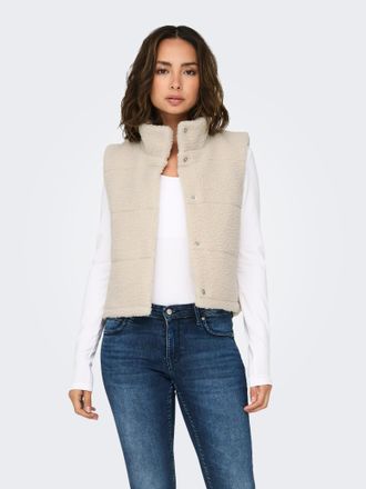 Only Pl&uuml;schweste ONLY ONLSANDRA TEDDY WAISTCOAT LIFE OTW NOOS, Damen, Gr. M, pumice stone, Pl&uuml;sch, Obermaterial: 100% Polyester, unifarben, regular fit h&uuml;f