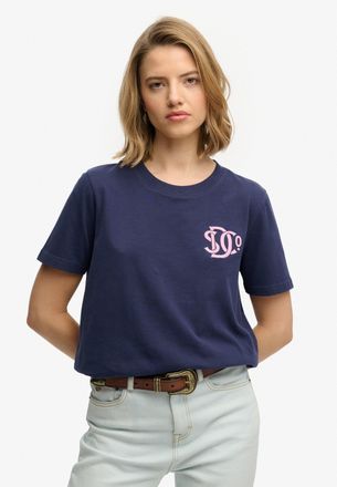 Superdry Print-Shirt SUPERDRY SD&CO NEON RELAXED TEE, Damen, Gr. XL, eclipse navy, Single Jersey, Obermaterial: 100% Baumwolle, bedruckt, relaxed fit normal, R