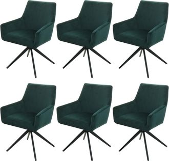 Hhg Juego De 6 Sillas De Comedor Hhg-081, Silla De Cocina Apoyabrazos Giratorio Auto Posici&oacute;n Tela Mvg, Verde