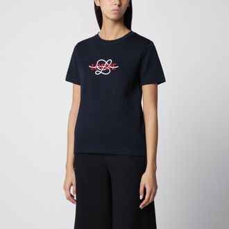 Loewe T-shirt blu navy in cotone con ricamo logo