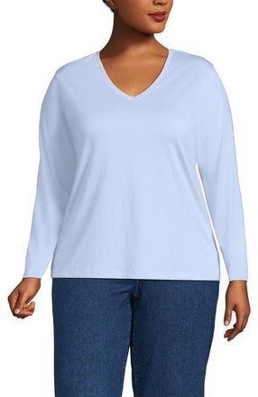 Lands End Supima Cotton Long Sleeve V-Neck T-Shirt in Clearlake Blue at Nordstrom, Size 2X