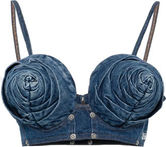 Jean Paul Gaultier denim crop top - women - Polyester/Cotton/Cotton/Polyurethane - 36 - Blue
