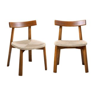 Sweeek Silla escandinava de madera de hevea con asiento de cuerda, set de 2