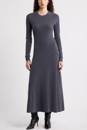 Nordstrom Long Sleeve Wool & Cashmere Rib Maxi Dress in Grey Agate at Nordstrom, Size Xx-Small