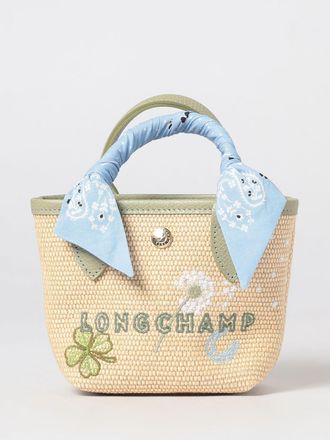 Longchamp Mini tote Le Pliage Collection in rafia con ricamo floreale