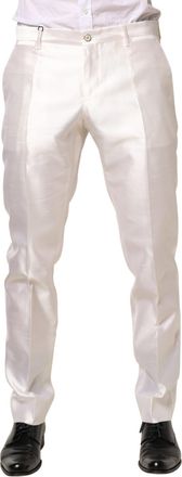 Dolce & Gabbana White Silk Satin Dress Formal Trouser Mens Pants