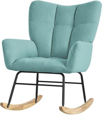 ML Design Mecedora con Funda de Rizo Salvia Tumbona con Guías de Madera Sillón Ergonómico Reclinable con Reposabrazos Diseño Elegante Mueble Tapizado para