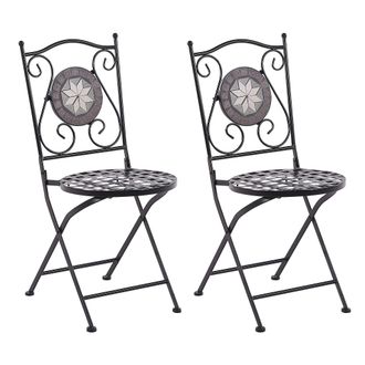 Beliani Conjunto De 2 Sillas De Balc&oacute;n De Metal Negro Plegable Patr&oacute;n Azulejos Cariati