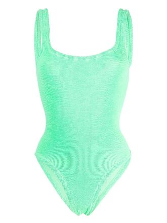 Hunza G square-neck crinkled-finish swimsuit - Green