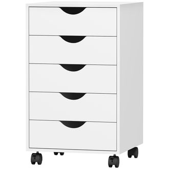 HOMCOM Homcom Cassettiera Per Ufficio A 5 Cassetti Con Ruote E Freni 40x40x67cm Bianco