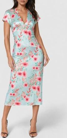 Bebe Satin V-Neck Midi Dress in Seafoam at Nordstrom Rack, Size X-Large